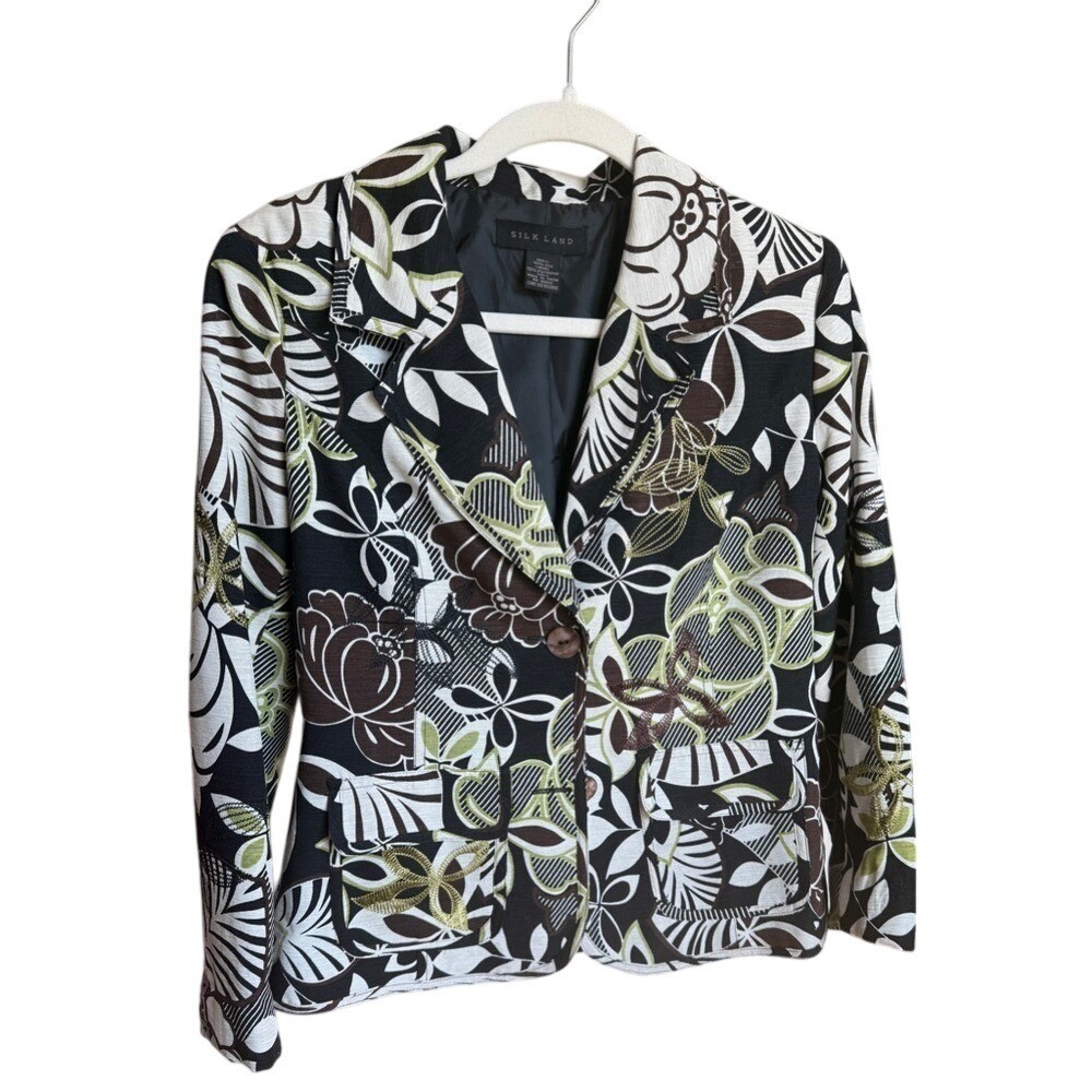 SilkLand Women's Silk Blazer - Natural Colors Contemporary Floral Print